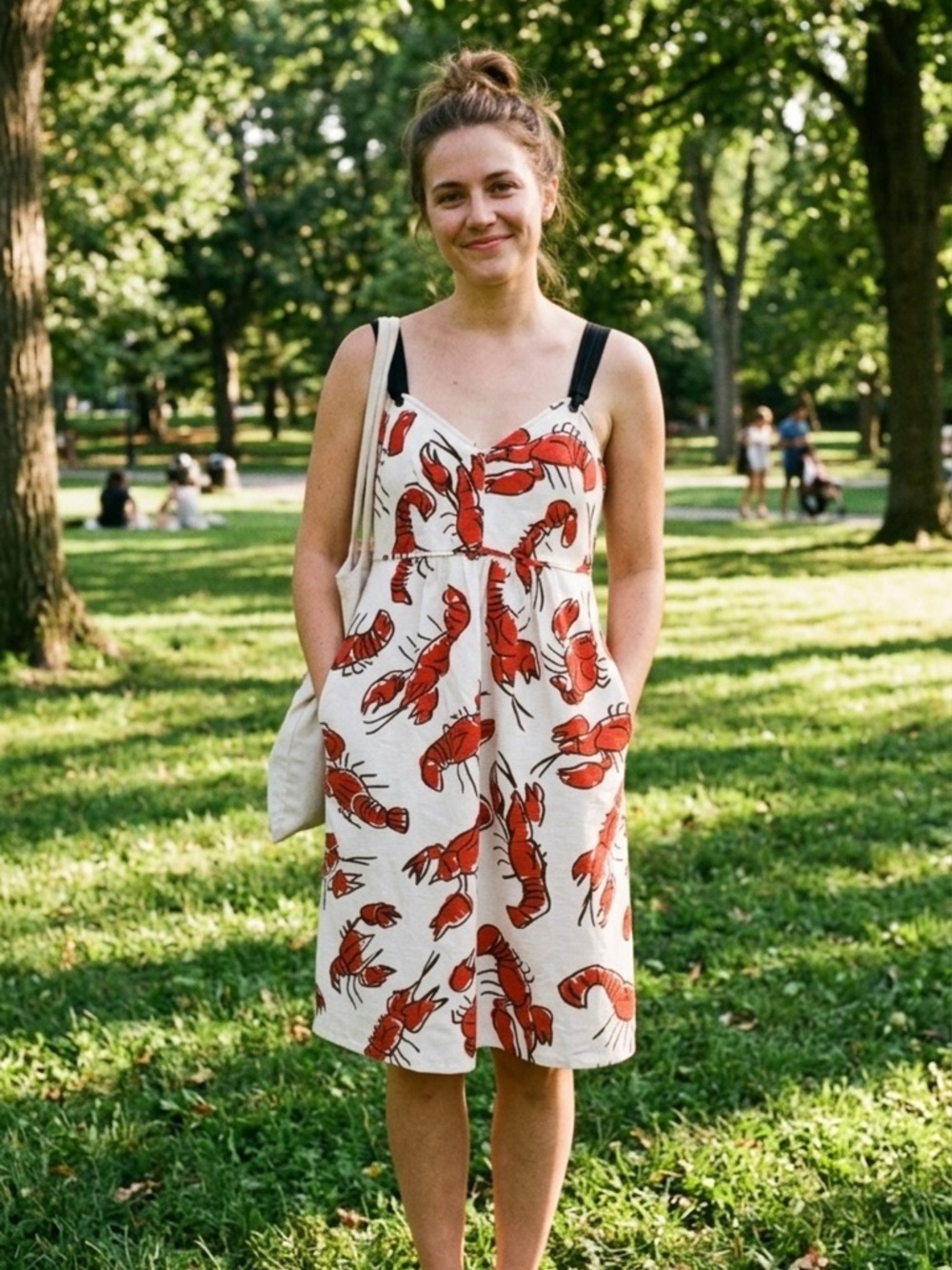 Anthropologie Edme & Estllte with Red Lobster Print and Black Straps